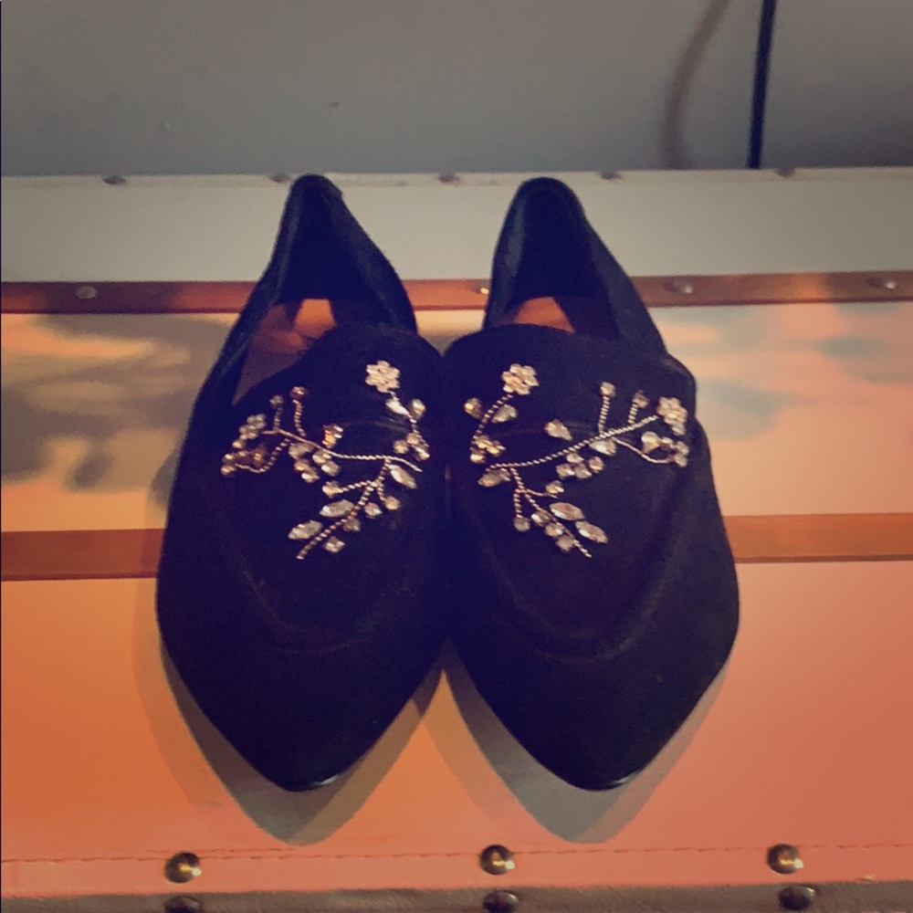 Nanette Lepore black flats with crystal detail